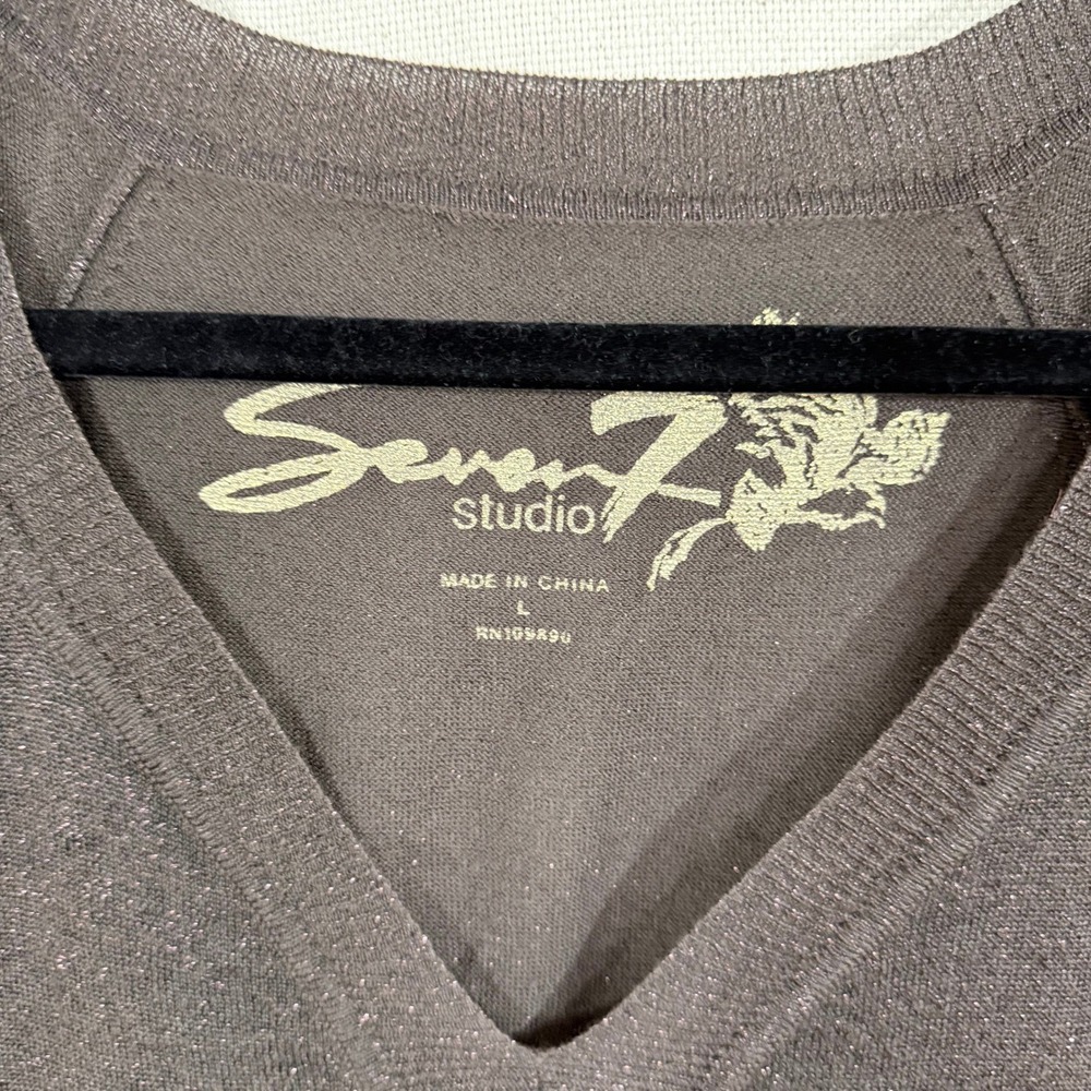 Seven7 Studio Womens Brown Metallic Knit V-Neck Cap Sleeve Tunic Top Large - Picture 4 of 7